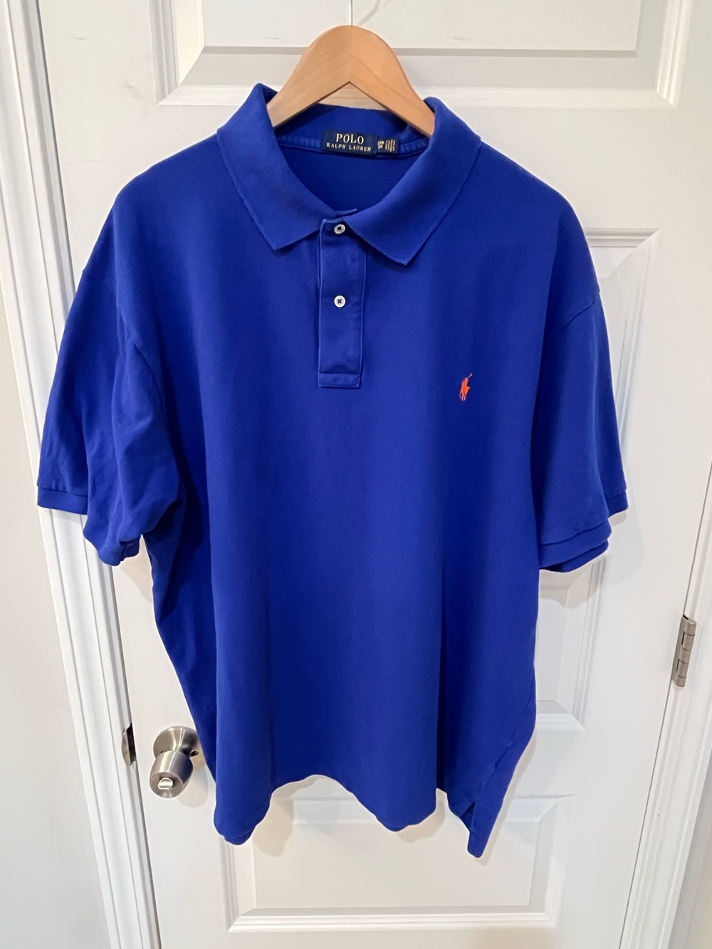 Polo Ralph Lauren Mens 2XB Blue Pique Cotton Classic Fit Short Sleeve Polo Shirt